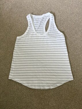 lululemon athletica White and Navy Stripe Racerback Tank